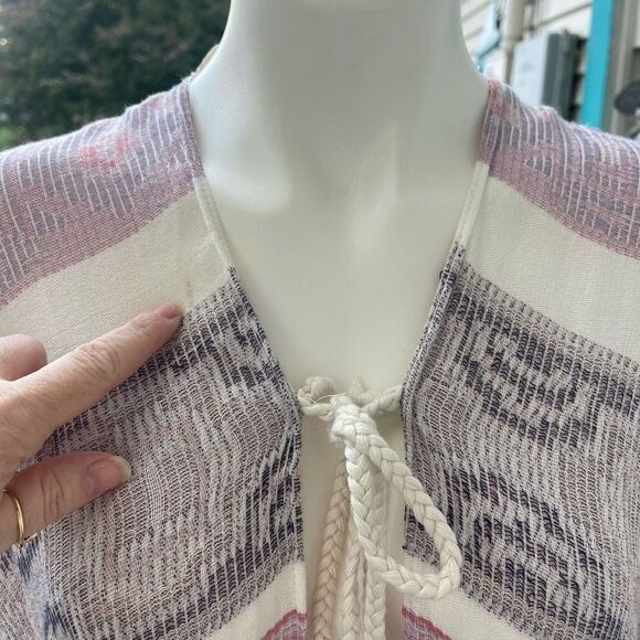 Caslon Womens Kimono Cardigan Open Front Tasseled Short Sleeve Boho One Size - Picture 10 of 16